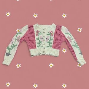 Women's Pink and Cream Cardigan